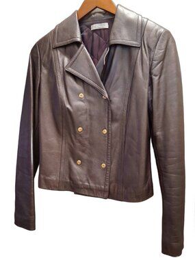 ITALIAN LEATHER JACKET WITH GOLD STUD BUTTONS (Luxurious Vintage)
